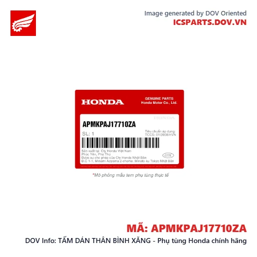 TẤM DÁN THÂN BÌNH XĂNG - Phụ tùng Honda chính hãng