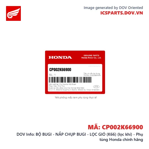 BỘ BUGI - NẮP CHỤP BUGI - LỌC GIÓ (K66) (lọc khí) - Phụ tùng Honda chính hãng