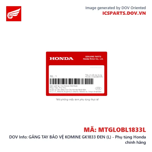GĂNG TAY BẢO VỆ KOMINE GK1833 ĐEN (L) - Phụ tùng Honda chính hãng