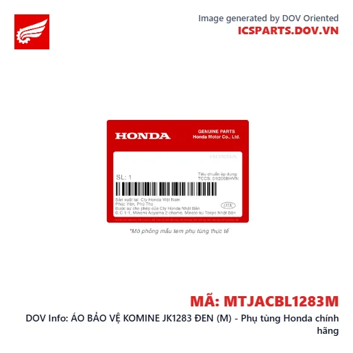 ÁO BẢO VỆ KOMINE JK1283 ĐEN (M) - Phụ tùng Honda chính hãng