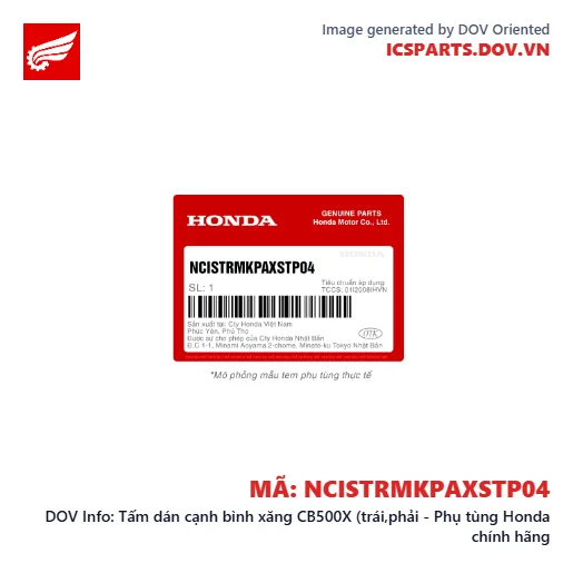 Tấm dán cạnh bình xăng CB500X (trái,phải - Phụ tùng Honda chính hãng