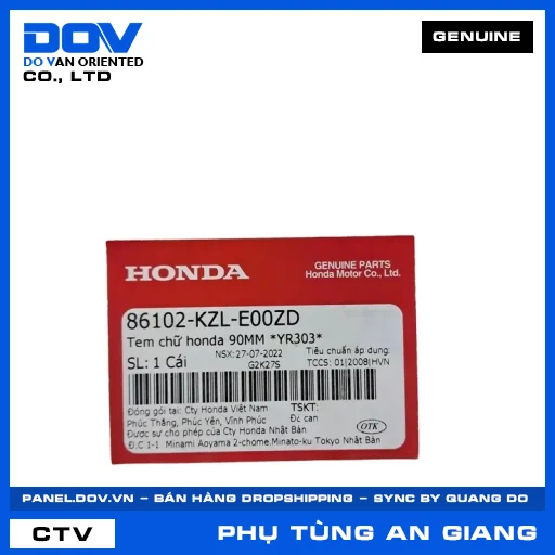 TEM CHỮ HONDA 90MM *YR303* VISION 110 — 86102KZLE00ZD