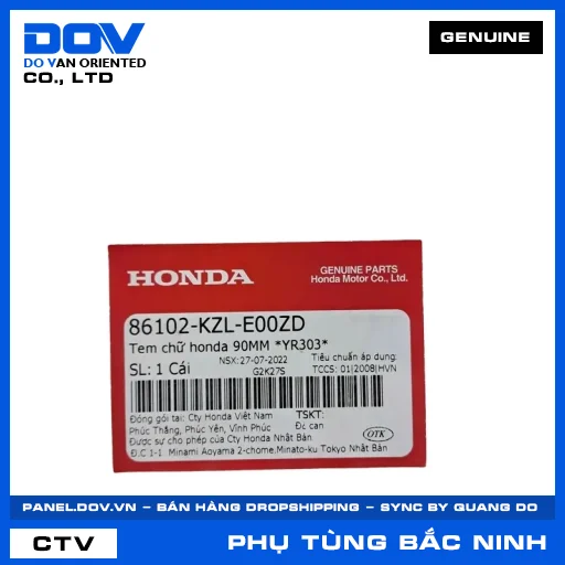 TEM CHỮ HONDA 90MM *YR303* VISION 110 — 86102KZLE00ZD