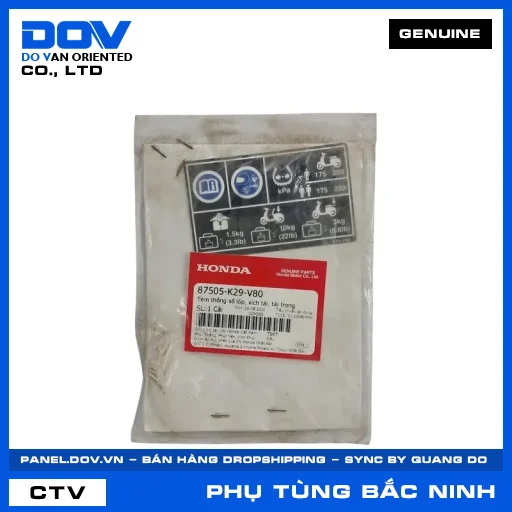 TEM THÔNG SỐ LỐP, XÍCH TẢI, TẢI TRỌNG (sên) — 87505K29V80