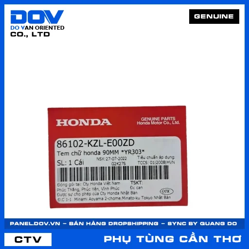 TEM CHỮ HONDA 90MM *YR303* VISION 110 — 86102KZLE00ZD