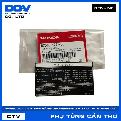 TEM THÔNG SỐ LỐP (vỏ xe) AIR BLADE 125 — 87505K27V00