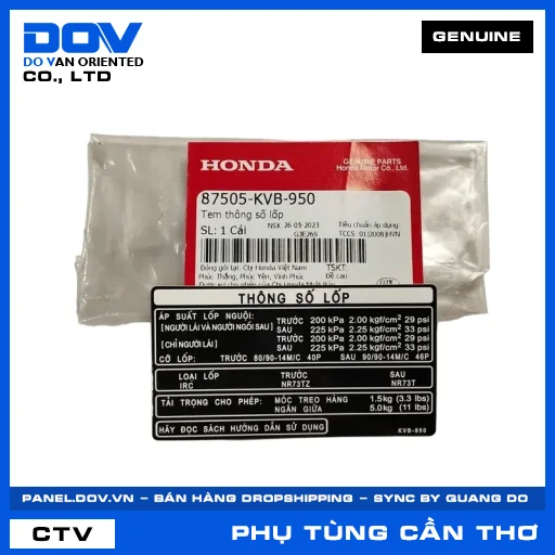 TEM THÔNG SỐ LỐP (vỏ xe) CLICK 110 — 87505KVB950