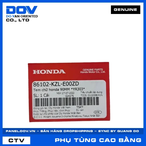 TEM CHỮ HONDA 90MM *YR303* VISION 110 — 86102KZLE00ZD