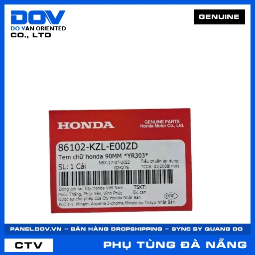 TEM CHỮ HONDA 90MM *YR303* VISION 110 — 86102KZLE00ZD
