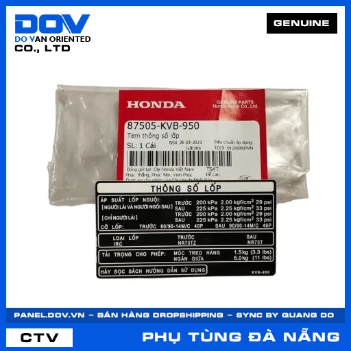 TEM THÔNG SỐ LỐP (vỏ xe) CLICK 110 — 87505KVB950