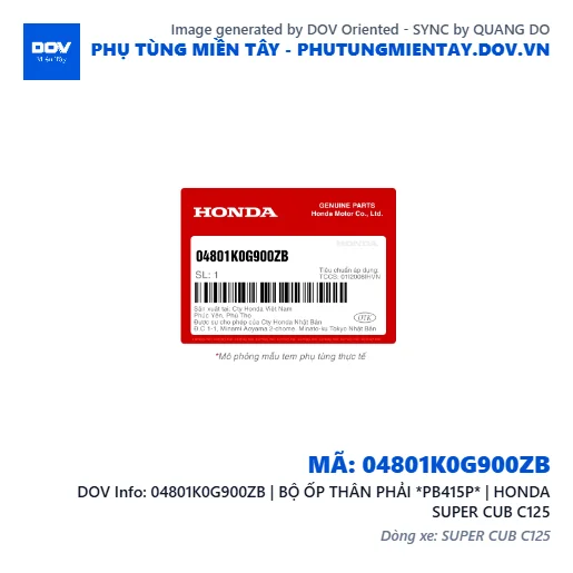 04801K0G900ZB | BỘ ỐP THÂN PHẢI *PB415P* | HONDA SUPER CUB C125 — 04801K0G900ZB