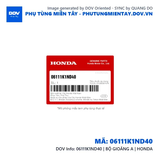 06111K1ND40 | BỘ GIOĂNG A | HONDA — 06111K1ND40