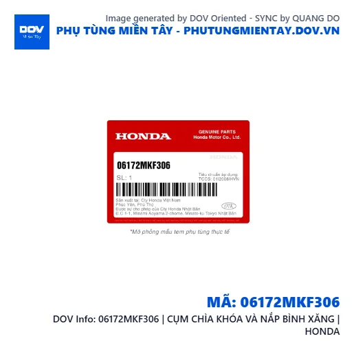 06172MKF306 | CỤM CHÌA KHÓA VÀ NẮP BÌNH XĂNG | HONDA — 06172MKF306