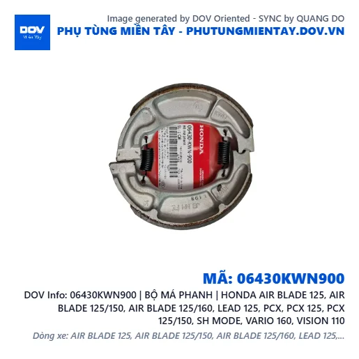 06430KWN900 | BỘ MÁ PHANH | HONDA AIR BLADE 125, AIR BLADE 125/150, AIR BLADE 125/160, LEAD 125, PCX, PCX 125, PCX 125/150, SH MODE, VARIO 160, VISION 110 — 06430KWN900