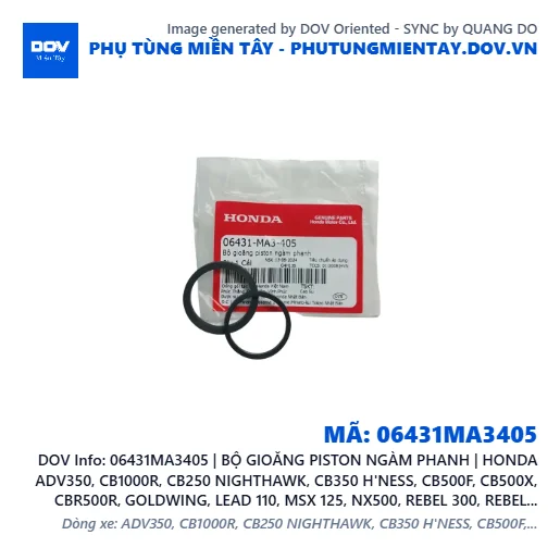 06431MA3405 | BỘ GIOĂNG PISTON NGÀM PHANH | HONDA ADV350, CB1000R, CB250 NIGHTHAWK, CB350 H'NESS, CB500F, CB500X, CBR500R, GOLDWING, LEAD 110, MSX 125, NX500, REBEL 300, REBEL 500, SH 125/150 — 06431MA3405