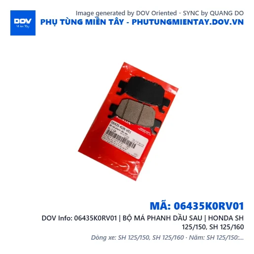 06435K0RV01 | BỘ MÁ PHANH DẦU SAU | HONDA SH 125/150, SH 125/160 — 06435K0RV01