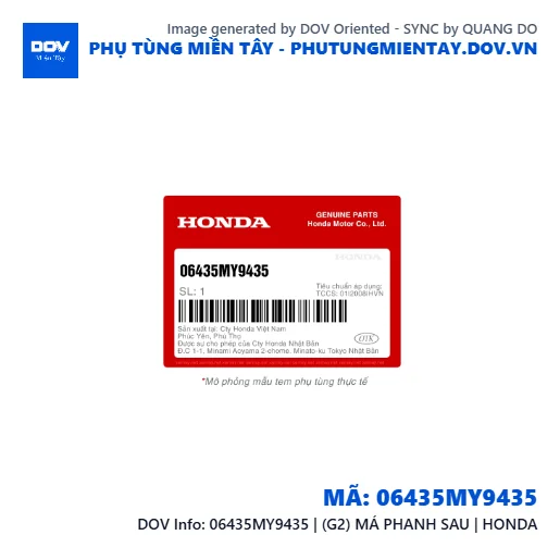 06435MY9435 | (G2) MÁ PHANH SAU | HONDA  — 06435MY9435