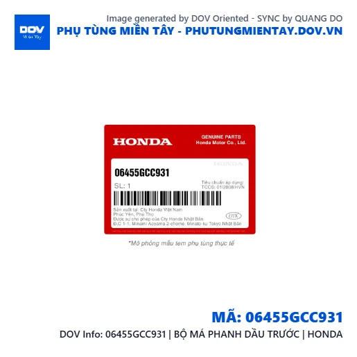 06455GCC931 | BỘ MÁ PHANH DẦU TRƯỚC | HONDA  — 06455GCC931