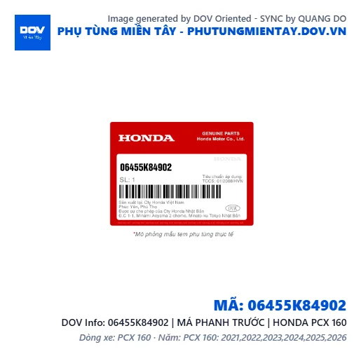 06455K84902 | MÁ PHANH TRƯỚC | HONDA PCX 160 — 06455K84902