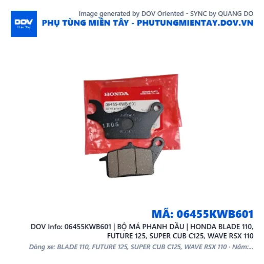 06455KWB601 | BỘ MÁ PHANH DẦU | HONDA BLADE 110, FUTURE 125, SUPER CUB C125, WAVE RSX 110 — 06455KWB601