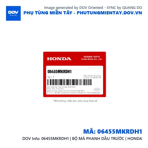 06455MKRDH1 | BỘ MÁ PHANH DẦU TRƯỚC | HONDA  — 06455MKRDH1