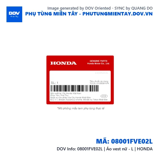 08001FVE02L | Áo vest nữ - L | HONDA  — 08001FVE02L