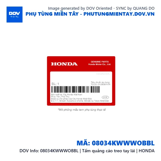 08034KWWWOBBL | Tấm quảng cáo treo tay lái | HONDA  — 08034KWWWOBBL