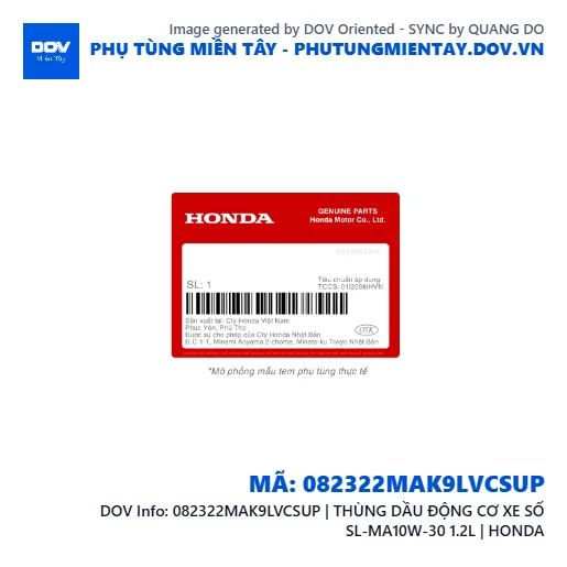 082322MAK9LVCSUP | THÙNG DẦU ĐỘNG CƠ XE SỐ SL-MA10W-30 1.2L | HONDA — 082322MAK9LVCSUP
