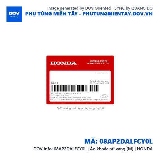 08AP2DALFCY0L | Áo khoác nữ vàng (M) | HONDA — 08AP2DALFCY0L