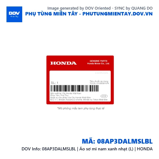 08AP3DALMSLBL | Áo sơ mi nam xanh nhạt (L) | HONDA — 08AP3DALMSLBL