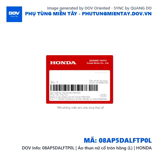 08AP5DALFTP0L | Áo thun nữ cổ tròn hồng (L) | HONDA  — 08AP5DALFTP0L