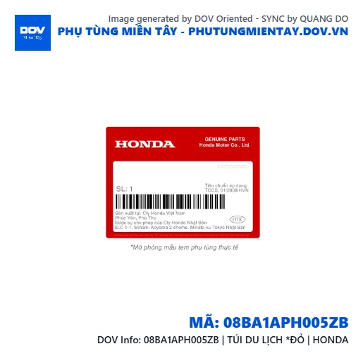 08BA1APH005ZB | TÚI DU LỊCH *ÐỎ | HONDA  — 08BA1APH005ZB