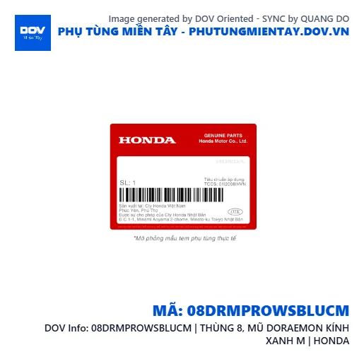 08DRMPROWSBLUCM | THÙNG 8, MŨ DORAEMON KÍNH XANH M | HONDA — 08DRMPROWSBLUCM