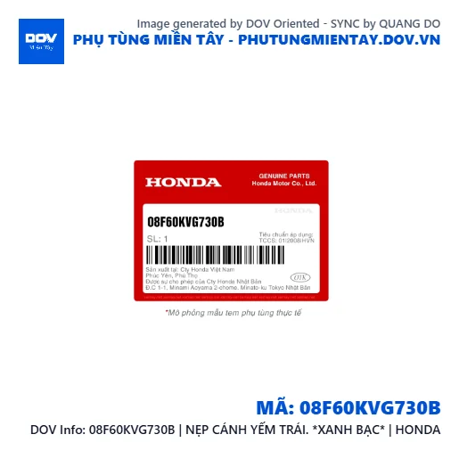 08F60KVG730B | NẸP CÁNH YẾM TRÁI. *XANH BẠC* | HONDA  — 08F60KVG730B