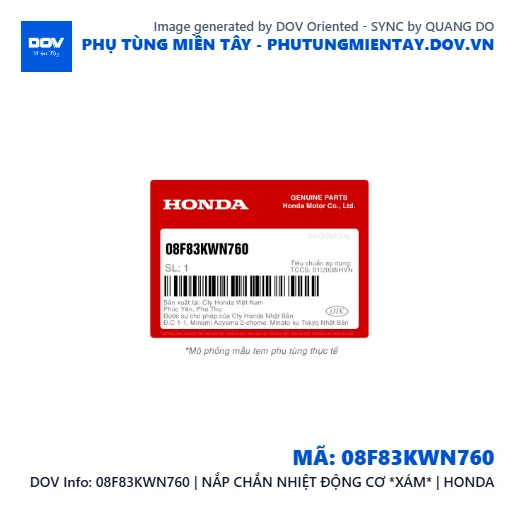08F83KWN760 | NẮP CHẮN NHIỆT ĐỘNG CƠ *XÁM* | HONDA  — 08F83KWN760