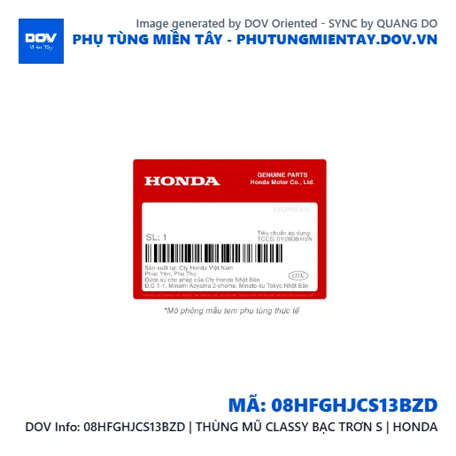 08HFGHJCS13BZD | THÙNG MŨ CLASSY BẠC TRƠN S | HONDA  — 08HFGHJCS13BZD