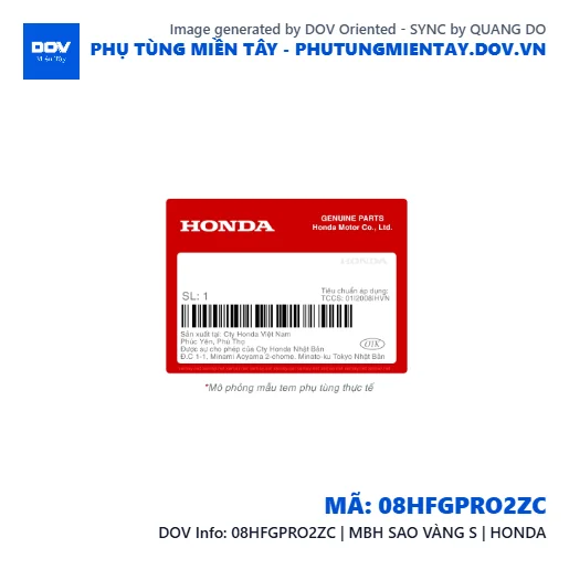 08HFGPRO2ZC | MBH SAO VÀNG S | HONDA  — 08HFGPRO2ZC