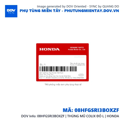 08HFGSRI3BOXZF | THÙNG MŨ COLIX ĐỎ L | HONDA  — 08HFGSRI3BOXZF