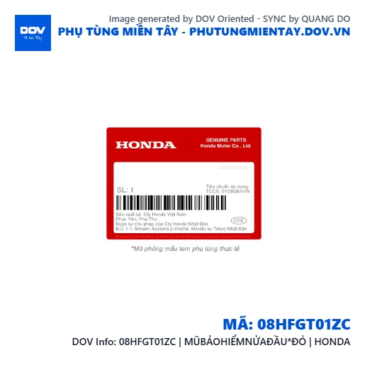 08HFGT01ZC | MŨBẢOHIỂMNỬAÐẦU*ÐỎ | HONDA  — 08HFGT01ZC