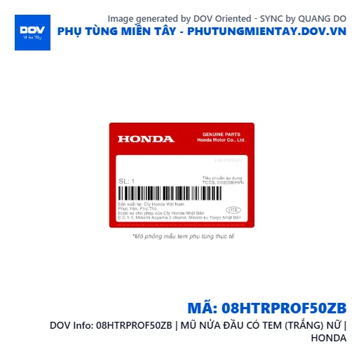 08HTRPROF50ZB | MŨ NỬA ĐẦU CÓ TEM (TRẮNG) NỮ | HONDA  — 08HTRPROF50ZB