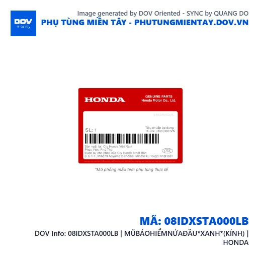 08IDXSTA000LB | MŨBẢOHIỂMNỬAÐẦU*XANH*(KÍNH) | HONDA  — 08IDXSTA000LB
