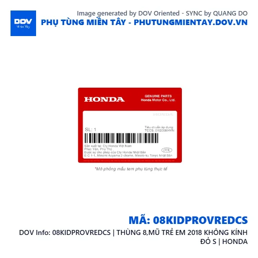 08KIDPROVREDCS | THÙNG 8,MŨ TRẺ EM 2018 KHÔNG KÍNH ĐỎ S | HONDA  — 08KIDPROVREDCS