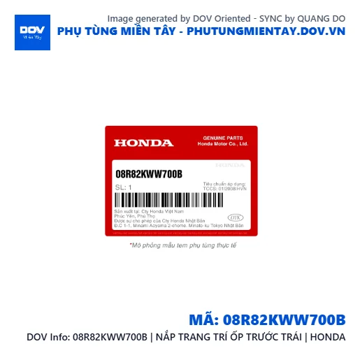 08R82KWW700B | NẮP TRANG TRÍ ỐP TRƯỚC TRÁI | HONDA  — 08R82KWW700B