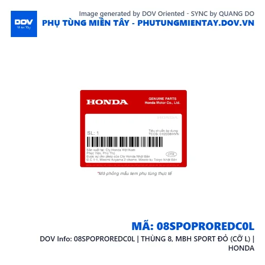 08SPOPROREDC0L | THÙNG 8, MBH SPORT ĐỎ (CỠ L) | HONDA  — 08SPOPROREDC0L