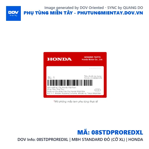 08STDPROREDXL | MBH STANDARD ĐỎ (CỠ XL) | HONDA — 08STDPROREDXL