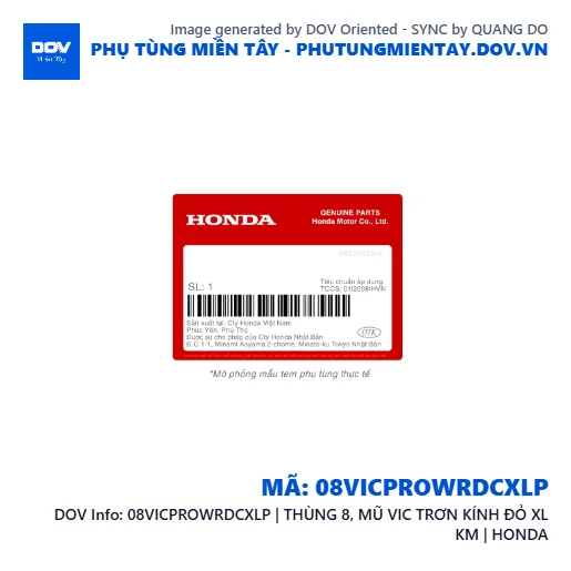 08VICPROWRDCXLP | THÙNG 8, MŨ VIC TRƠN KÍNH ĐỎ XL KM | HONDA  — 08VICPROWRDCXLP
