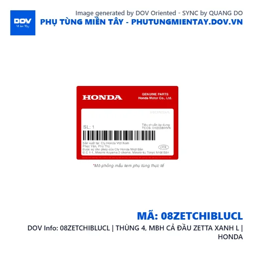 08ZETCHIBLUCL | THÙNG 4, MBH CẢ ĐẦU ZETTA XANH L | HONDA  — 08ZETCHIBLUCL