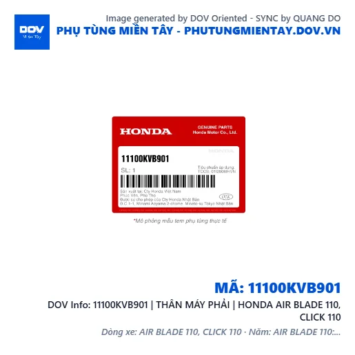 11100KVB901 | THÂN MÁY PHẢI | HONDA AIR BLADE 110, CLICK 110 — 11100KVB901