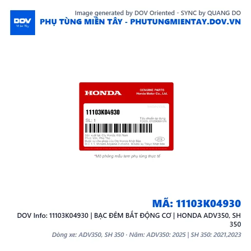 11103K04930 | BẠC ĐÊM BẮT ĐỘNG CƠ | HONDA ADV350, SH 350 — 11103K04930
