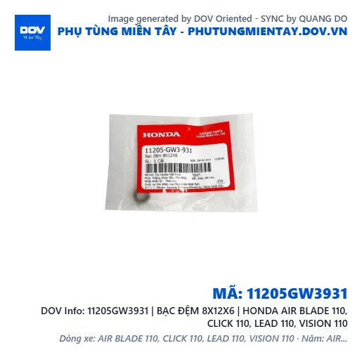 11205GW3931 | BẠC ĐỆM 8X12X6 | HONDA AIR BLADE 110, CLICK 110, LEAD 110, VISION 110 — 11205GW3931